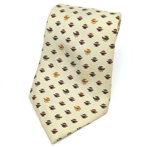 Hermes‎ Silk Tie Tan Duck Bird Animal Print Geometric 7867 UA Made in France